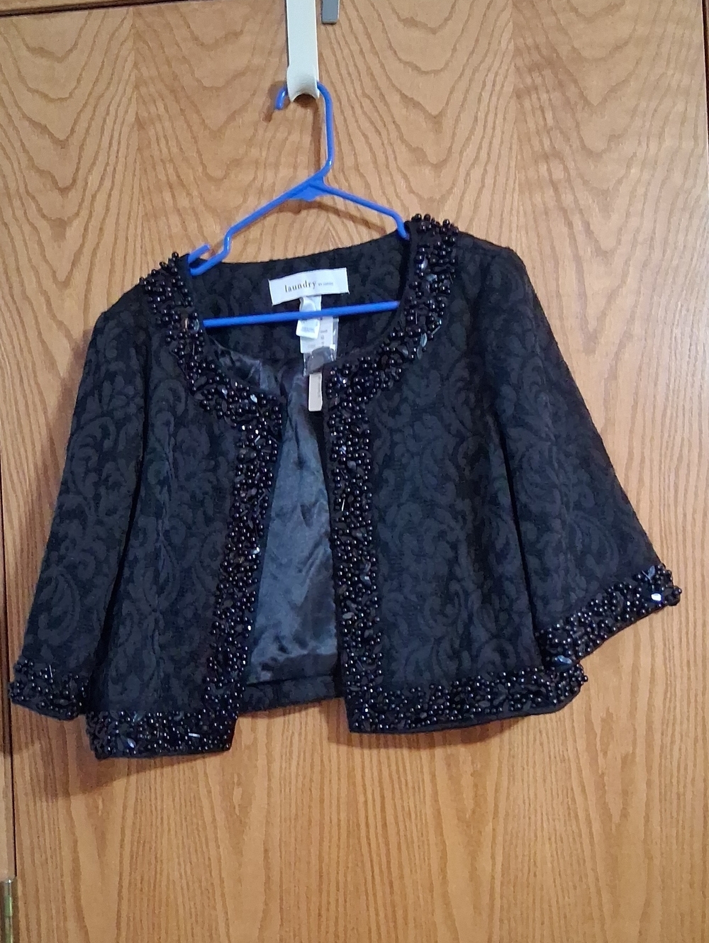 laundry By Design black beaded jacquard jacket, size large
